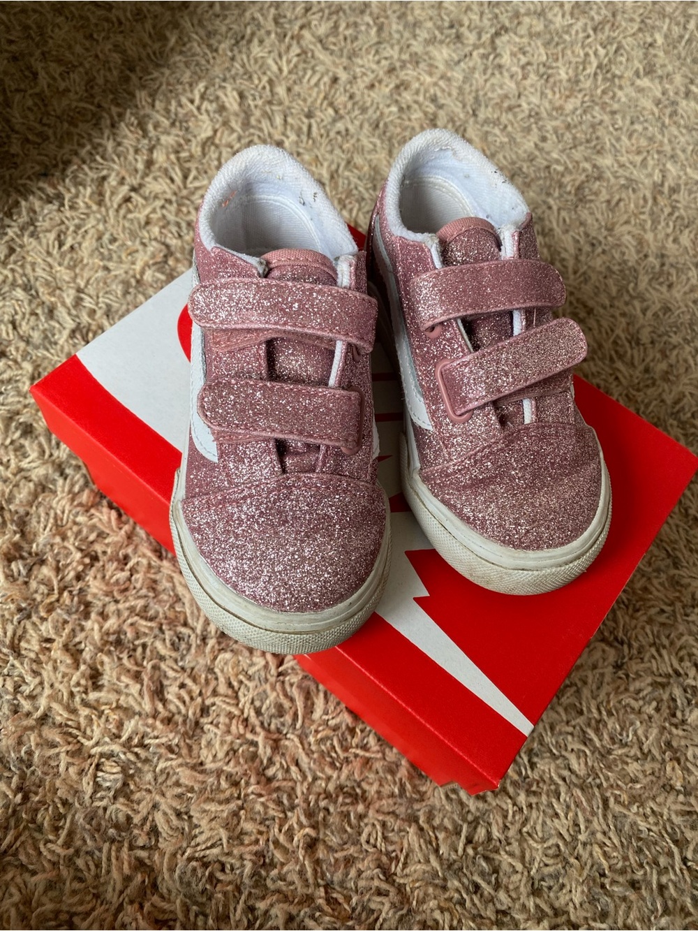 Vans Kids Pink Glitter Velcro Sneakers